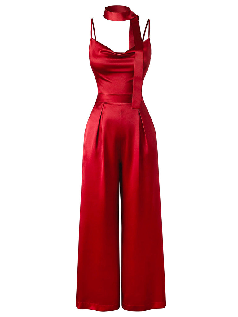 [Pré-vente] Combinaison rouge en satin à col bénitier et bretelles spaghetti des années 1930