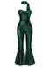 [Pré-vente] Combinaison bustier à paillettes verte à jambe évasée des années 1970