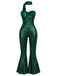 [Pré-vente] Combinaison bustier à paillettes verte à jambe évasée des années 1970