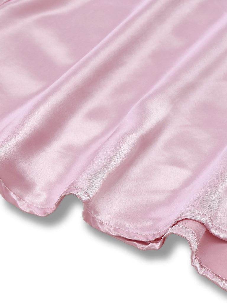 [Pré-vente] Robe nuisette rose en satin brodé à fleurs des années 1950