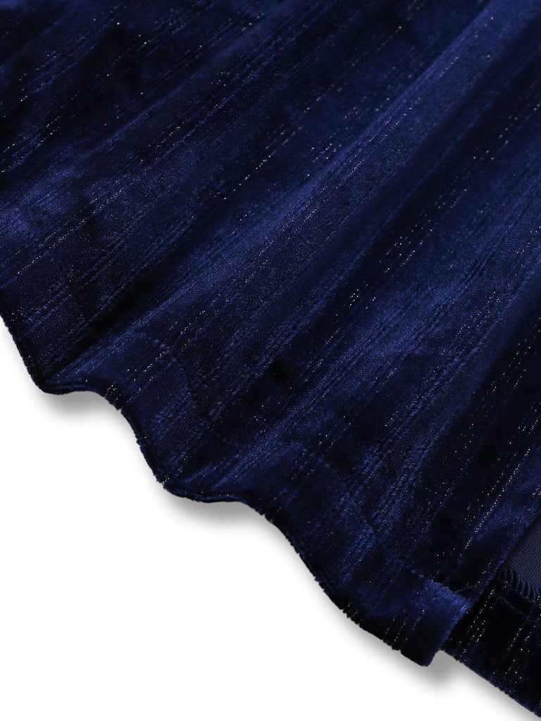 [Prévente] Robe crayon en velours pailleté col V bleu années 60