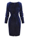 [Prévente] Robe crayon en velours pailleté col V bleu années 60