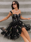 Robe courte en dentelle florale brodée années 1970