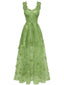 Robe Maxi Verte Bretelles Épaghetti Papillons 3D Maille Années 1930