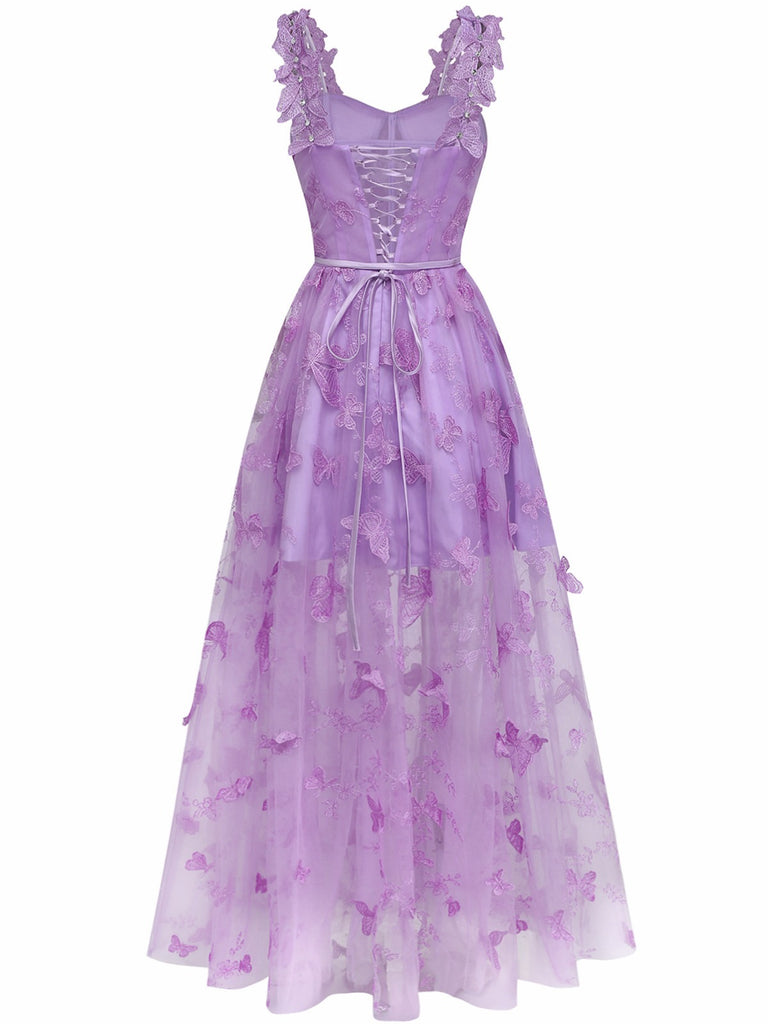 Robe Maxi Bretelles Épaghetti Papillons 3D Maille Années 1930