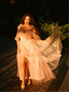 Robe fendue tulle fleurs rose 1970s