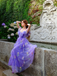 Robe fendue en tulle Lac Verte brodé de fleurs années 1970