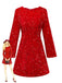 Robe à paillettes rouge manches longues col rond avec nœud des années 1960