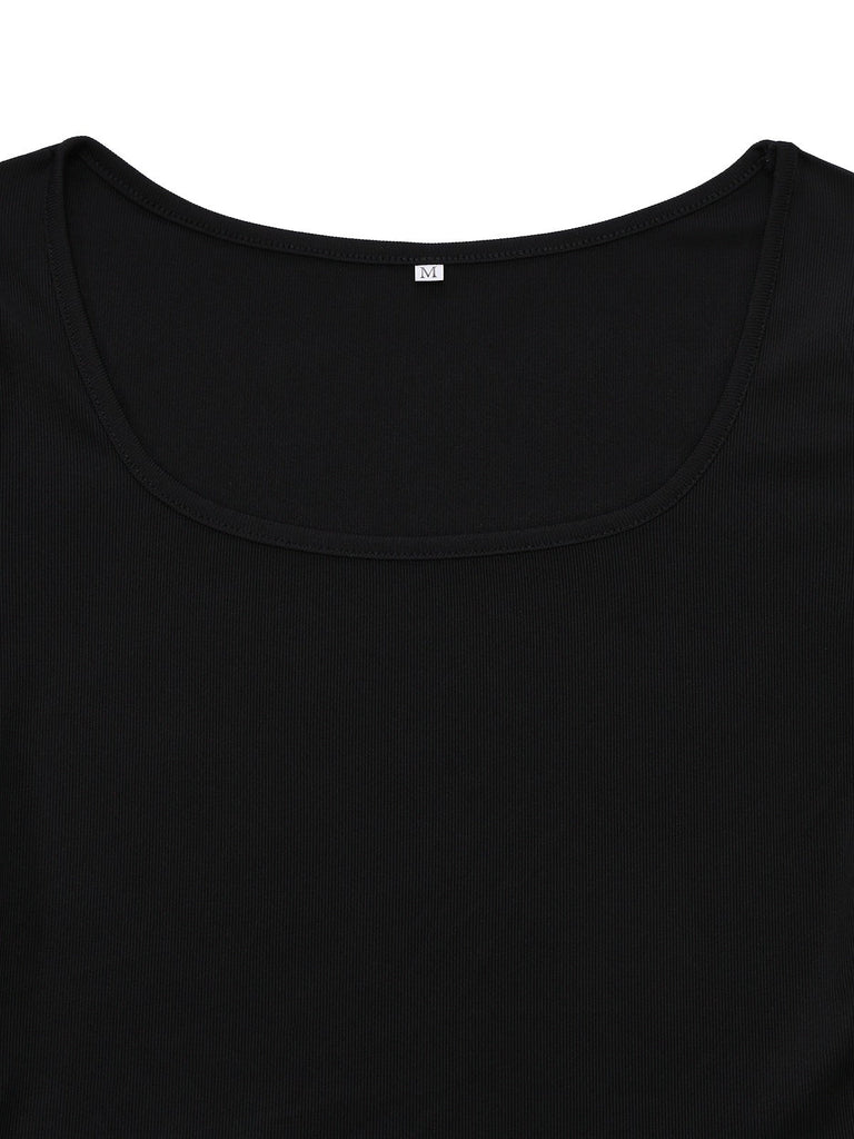 Robe kaki col carré imprimé peinture à l'encre de fleurs années 1970