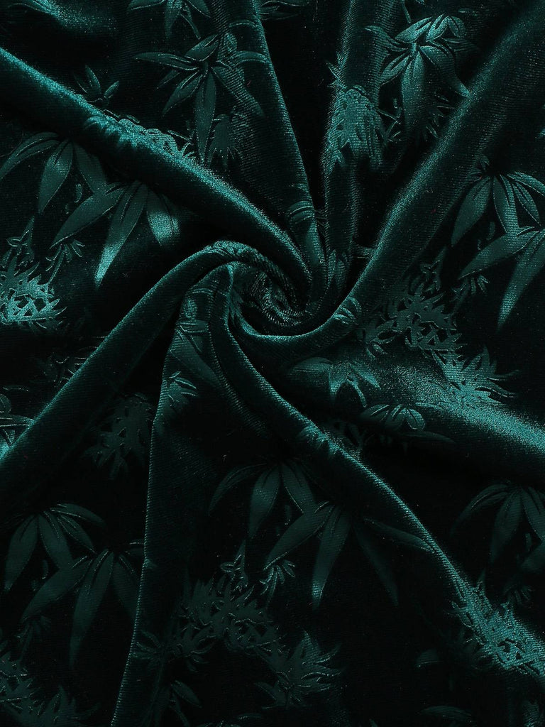 Robe crayon en velours vert jacquard motif bambou des années 1960