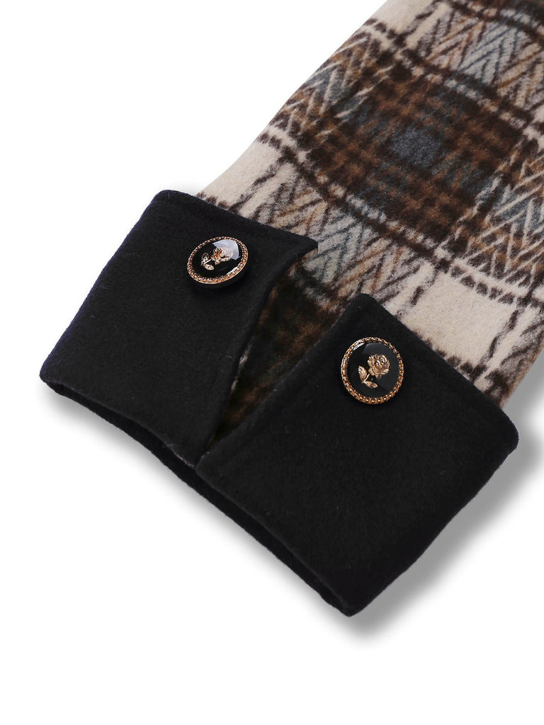 [Prévente] Manteau asymétrique col revers en coton à carreaux marron années 1940