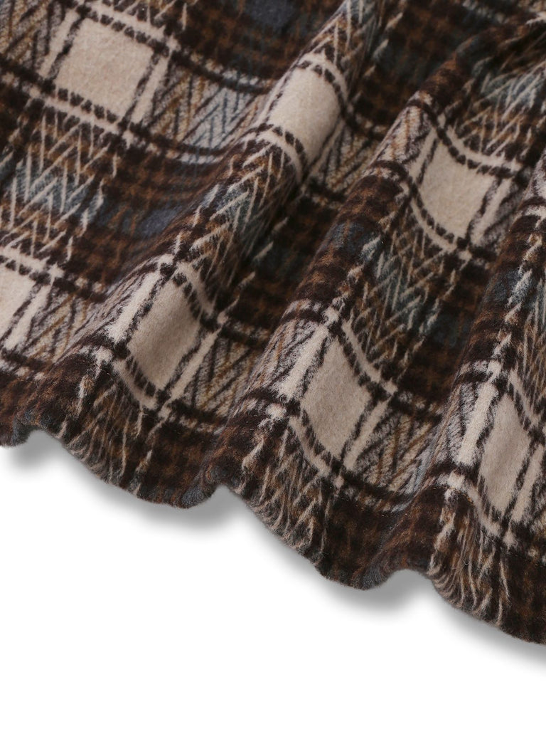 [Prévente] Manteau asymétrique col revers en coton à carreaux marron années 1940