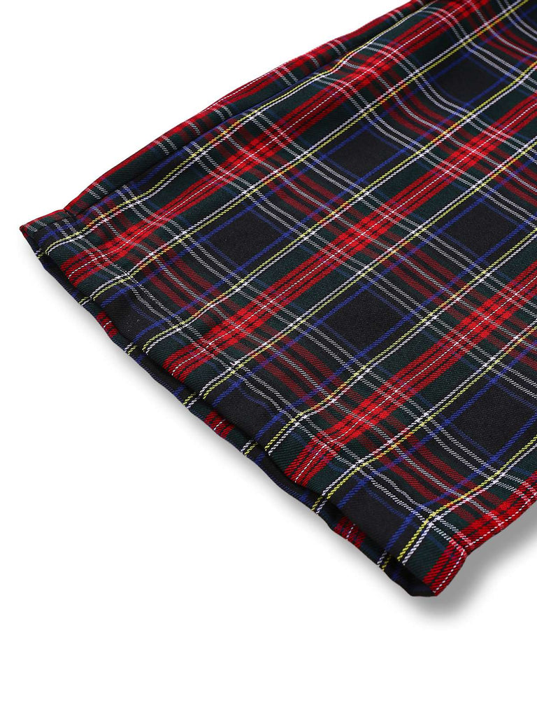 [Pré-vente] 2PCS chemisier blanc et pantalon salopette à carreaux noir des années 1940