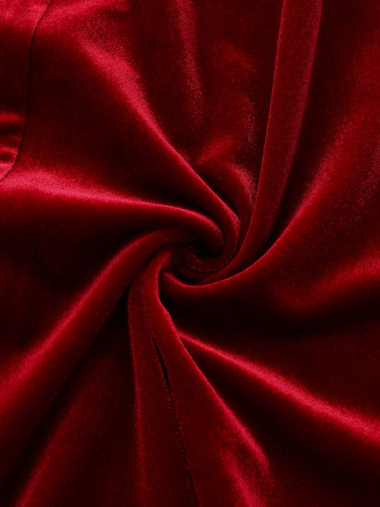 [Prévente] Robe rouge en velours en col chemise et nœud années 40