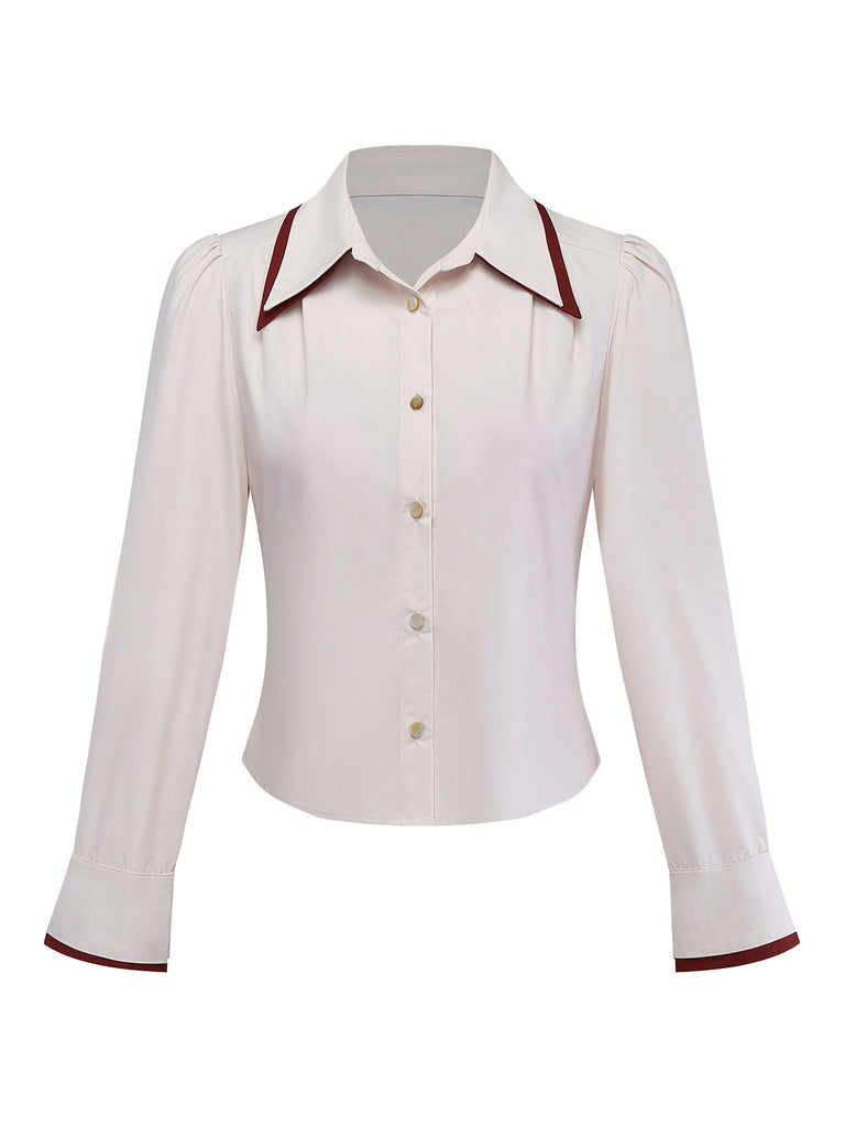 [Prévente] Chemisier beige manches fendues et revers contrastés années 60