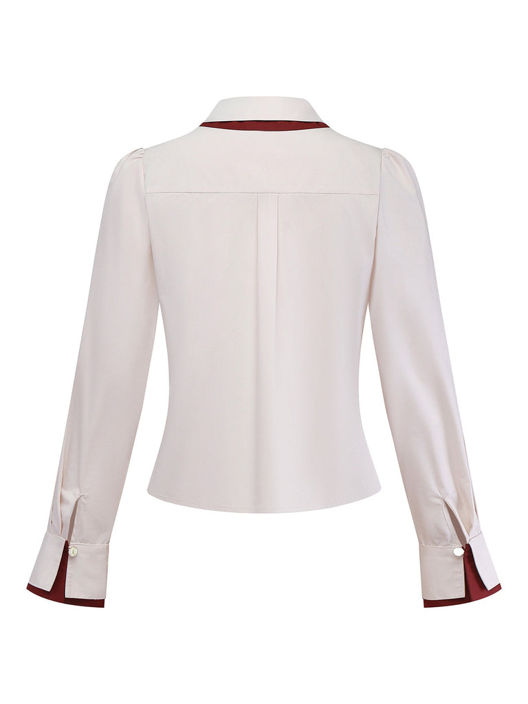 [Prévente] Chemisier beige manches fendues et revers contrastés années 60