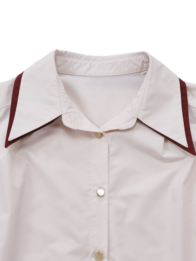 [Prévente] Chemisier beige manches fendues et revers contrastés années 60