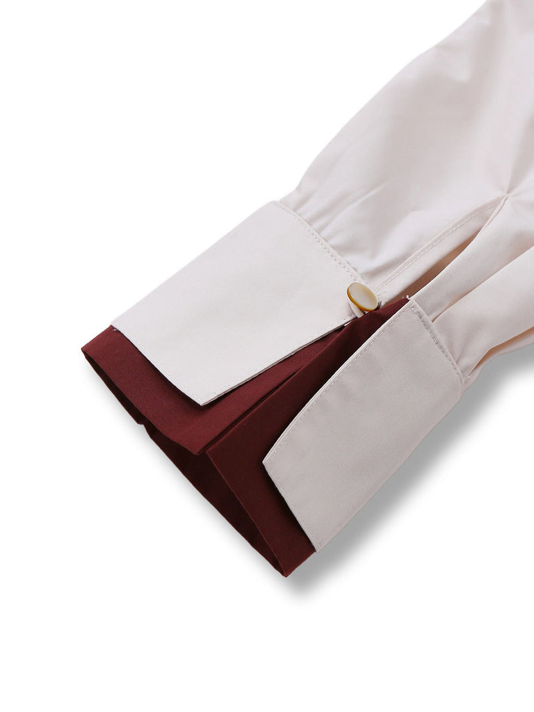 [Prévente] Chemisier beige manches fendues et revers contrastés années 60