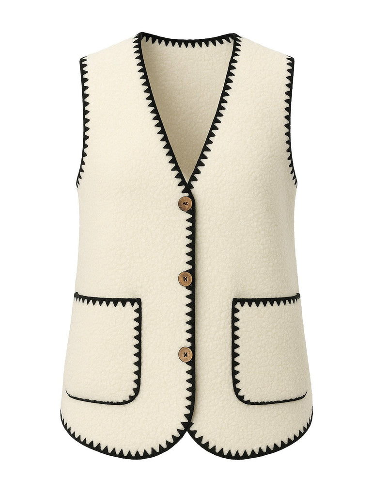 Gilet beige poches en fausse laine années 1950