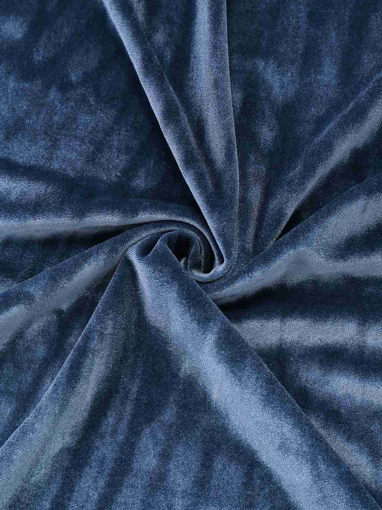 Robe en velours bleu patchwork de fausse fourrure et dentelle des années 1930