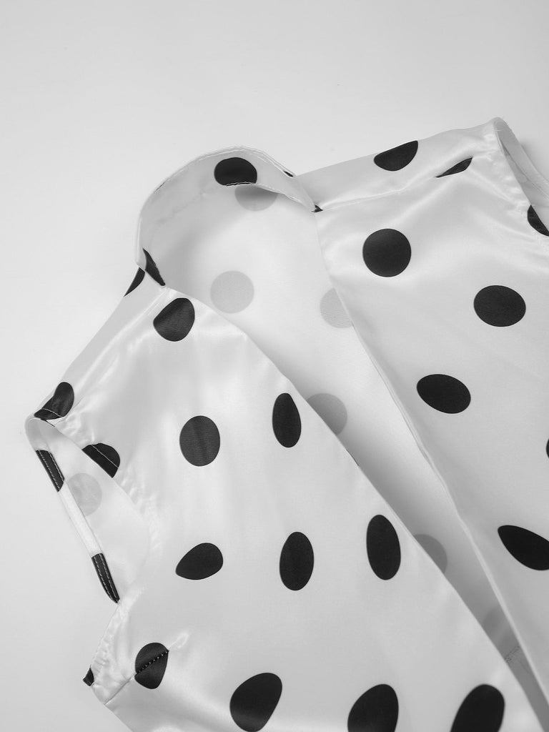 Robe cache-cœur à pois ceinturée et col en V années 1950