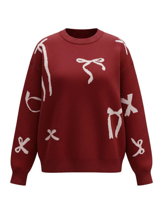 Pull rouge bordeaux motif nœud papillon années 1950