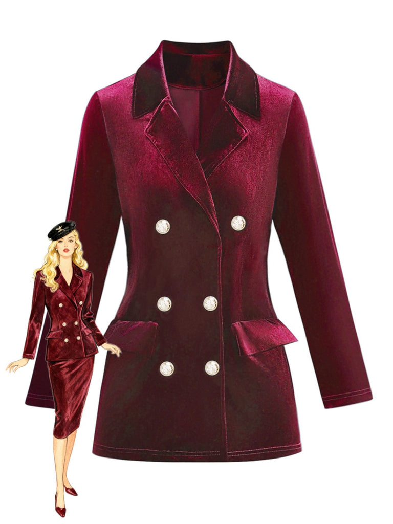 Blazer croisé en velours uni des années 1980