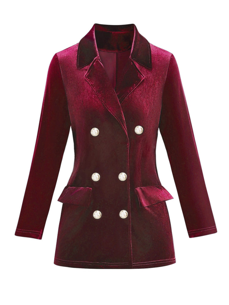 Blazer croisé en velours uni des années 1980