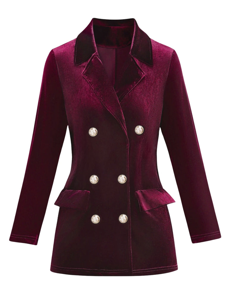 Blazer croisé en velours uni des années 1980