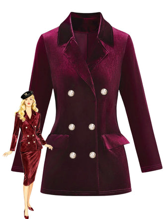 Blazer croisé en velours uni des années 1980