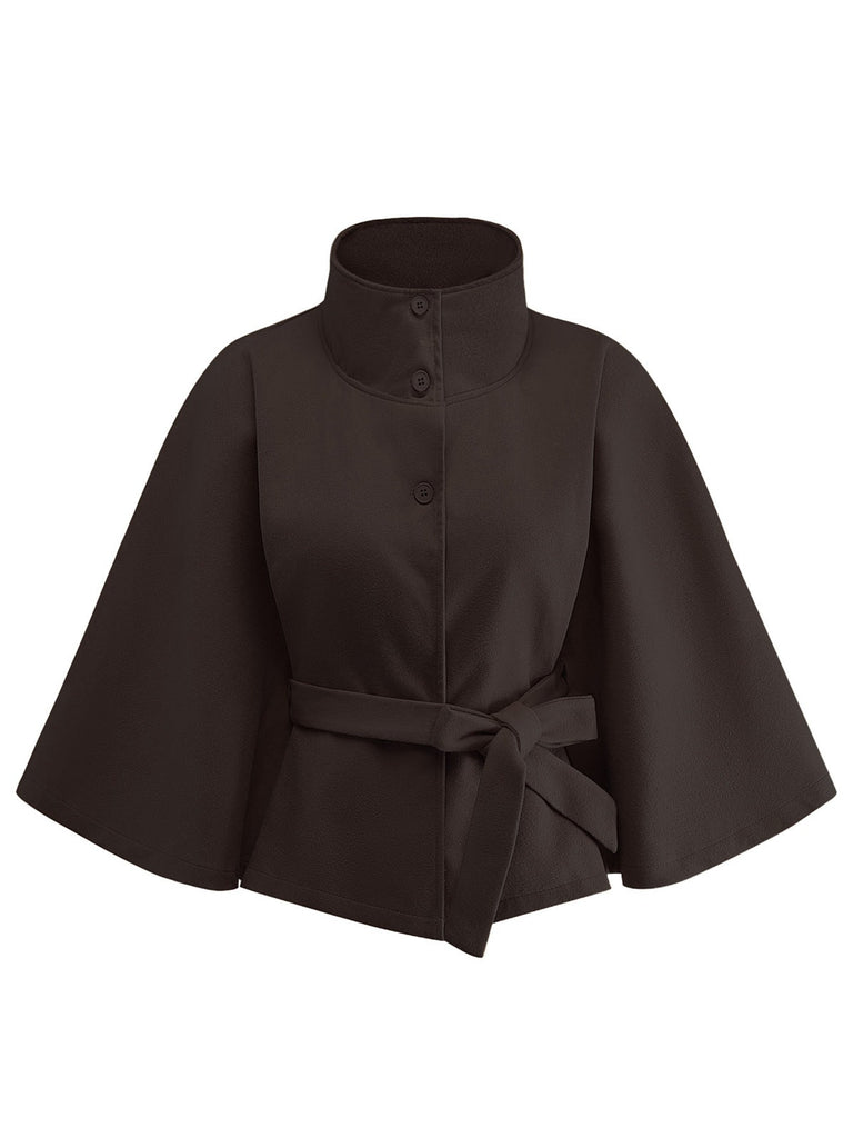 Veste cape à col roulé ceinturée unie années 1970