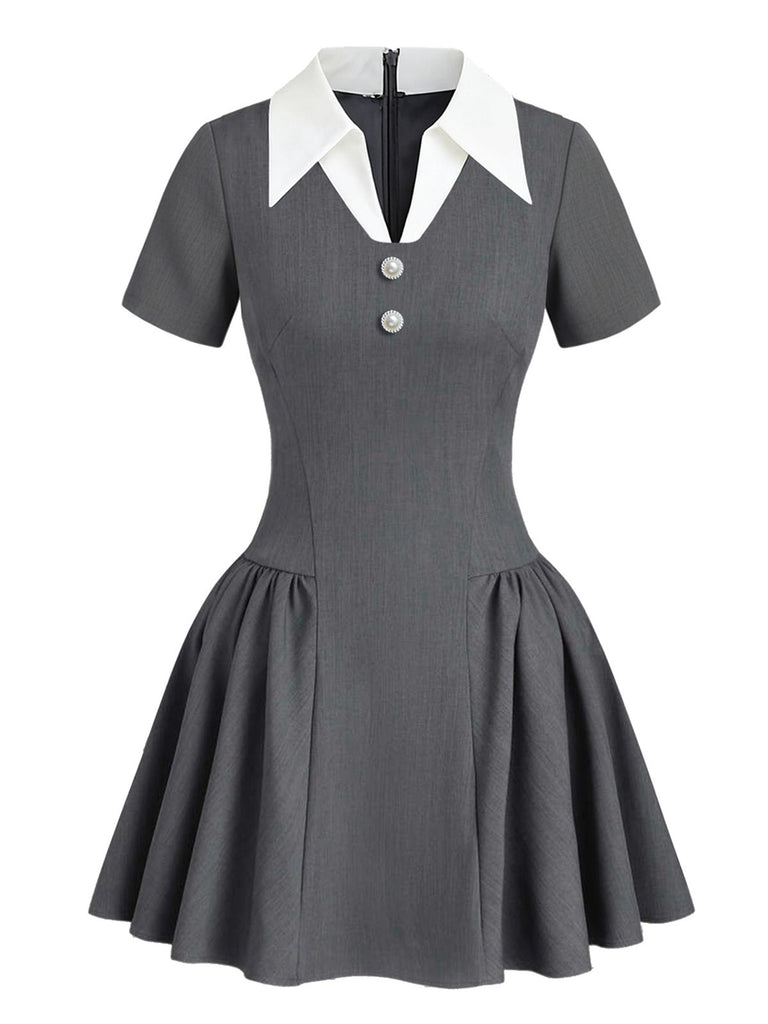 [Pré-vente] Robe trapèze grise à col chemise style universitaire des années 1960