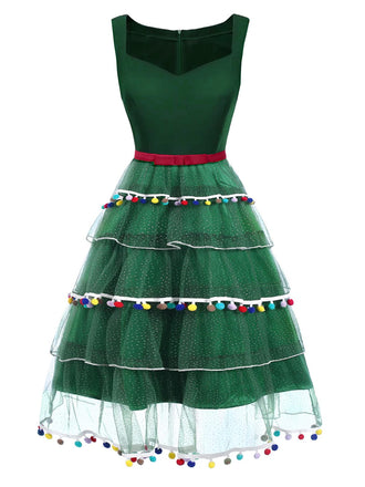[Prévente] Robe en maille verte avec nœud en forme de sapin de Noël années 1950