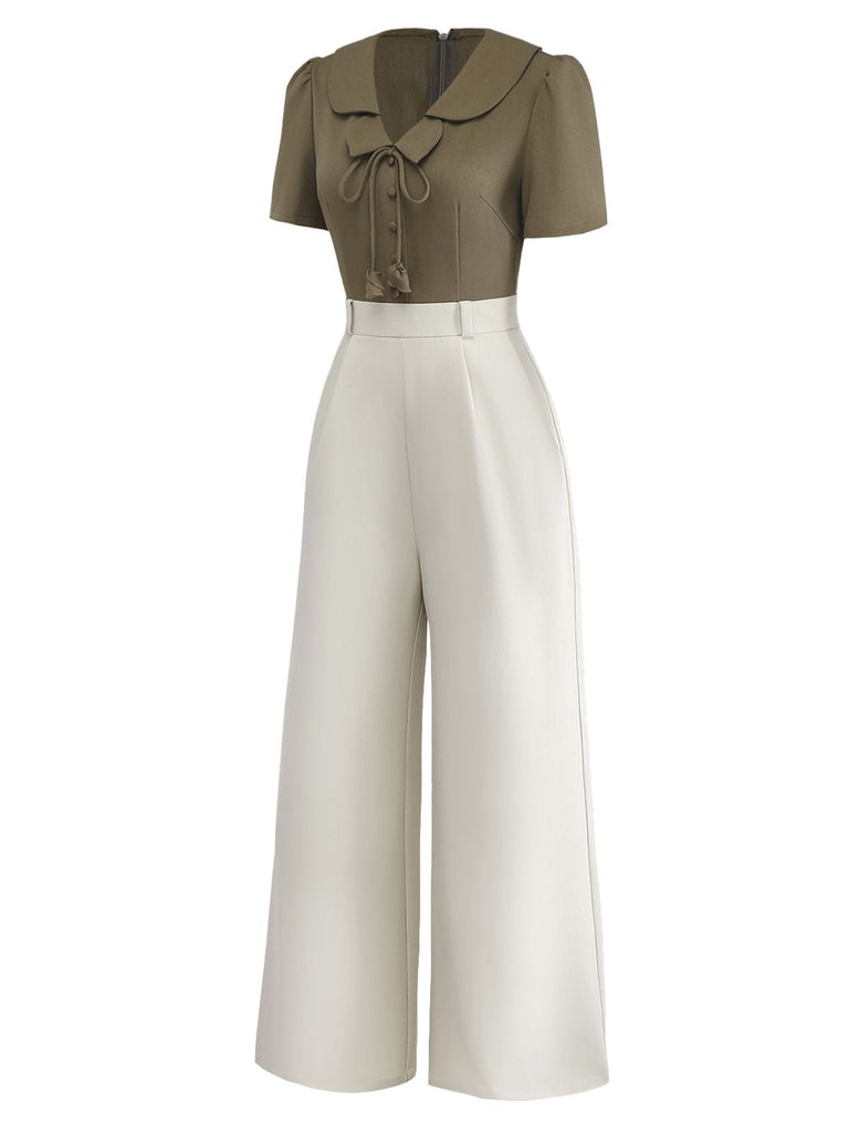 [Prévente] Combinaison pantalon vert olive à boutons col à pétales des années 50