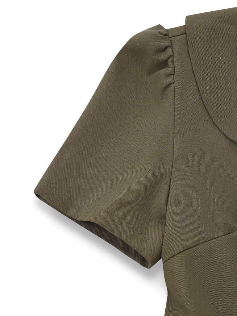 [Prévente] Combinaison pantalon vert olive à boutons col à pétales des années 50