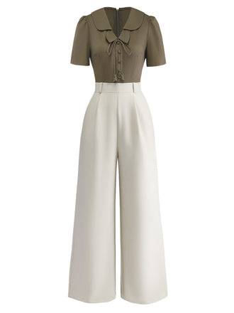 [Prévente] Combinaison pantalon vert olive à boutons col à pétales des années 50