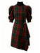 [Pré-vente] Robe à carreaux manches bouffantes col montant rouge foncé années 1970