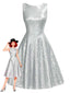 [Pré-vente] Robe trapèze argentée uni à paillettes sans manches des années 1950