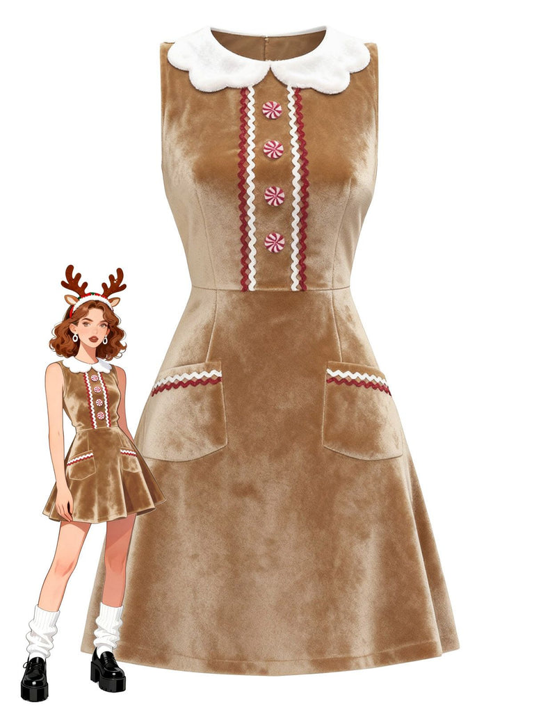 [Pré-vente] Robe marron en velours de Noël style pain d'épices des années 1960