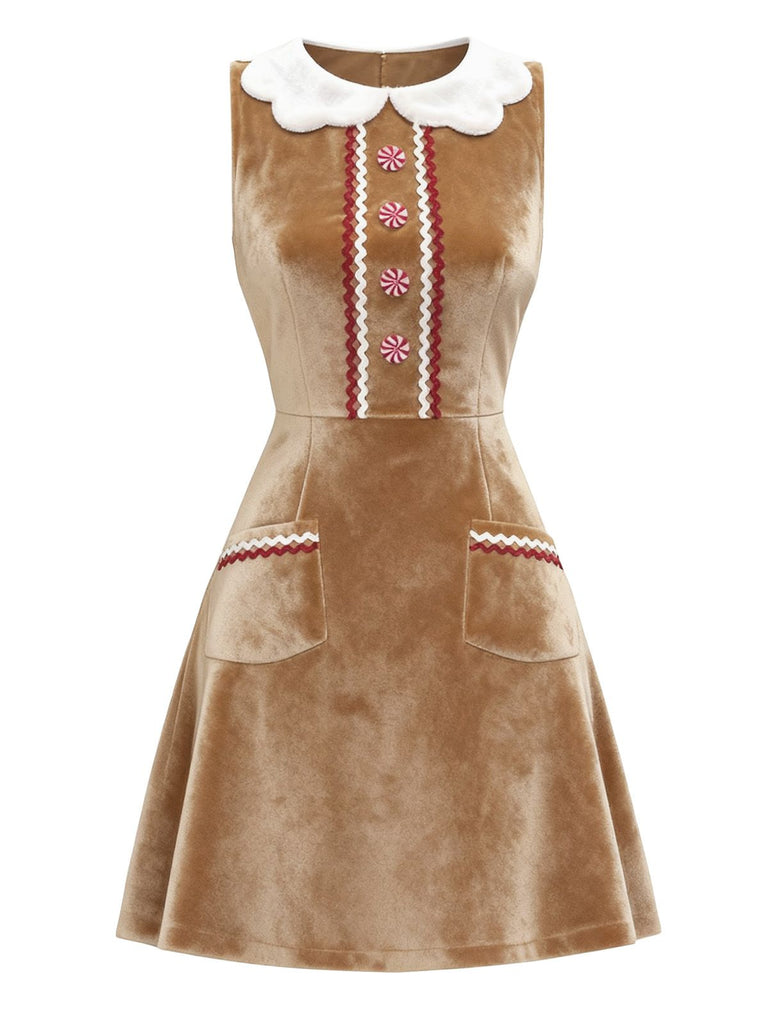 [Pré-vente] Robe marron en velours de Noël style pain d'épices des années 1960