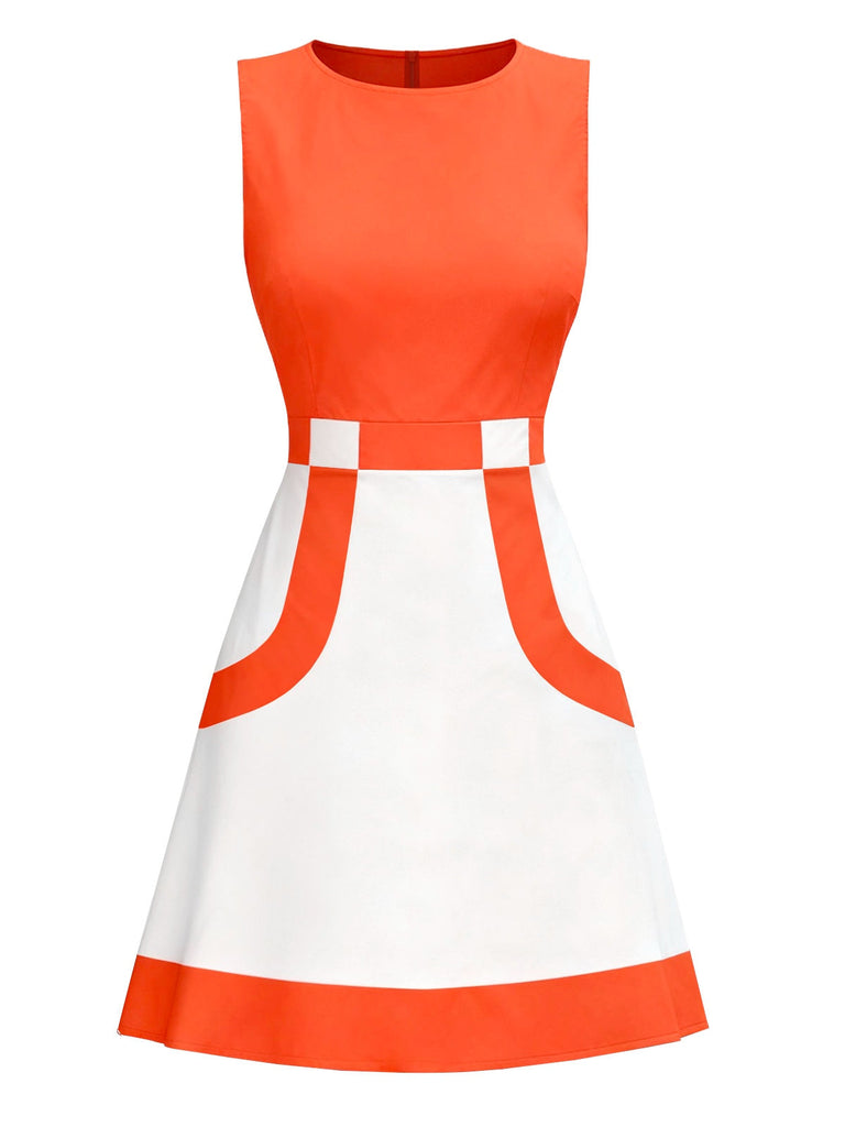 [Pré-vente] Robe sans manches colorblock orange et blanche des années 1960