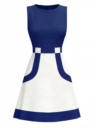 [Prévente] Robe Mod Sans Manches Blanc & Bleu Années 1960