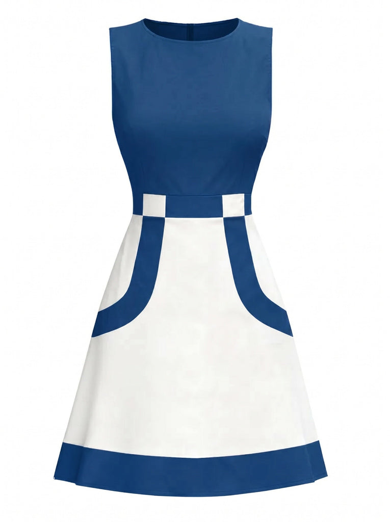 [Prévente] Robe Sans Manches Colorblock Mod Blanc & Bleu Années 1960