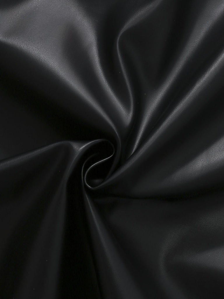 [Prévente] Manteau noir en similicuir bordure en fourrure des années 1940