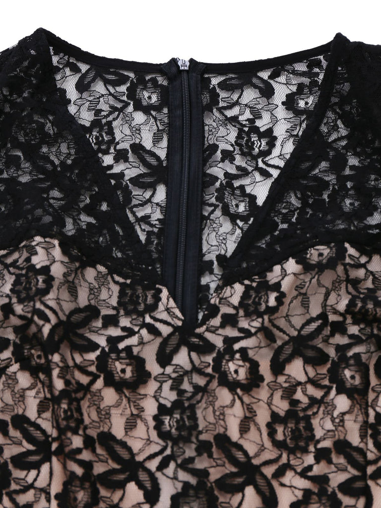 [Prévente] Combinaison noire en dentelle et maille avec ceinture de perles années 50