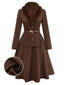 [Prévente] 2PCS veste marron à double col en fausse fourrure et jupe trapèze années 40