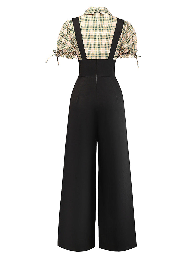 [Prévente] Combinaison à carreaux boutonnée jaune avec nœud années 40