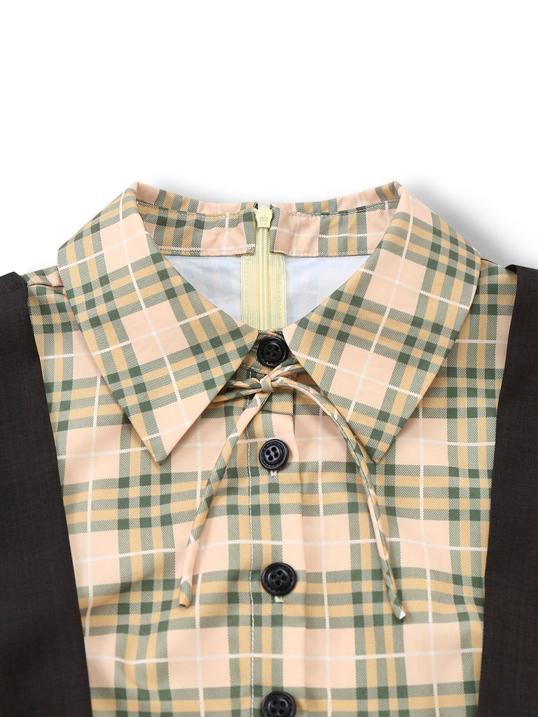 [Prévente] Combinaison à carreaux boutonnée jaune avec nœud années 40