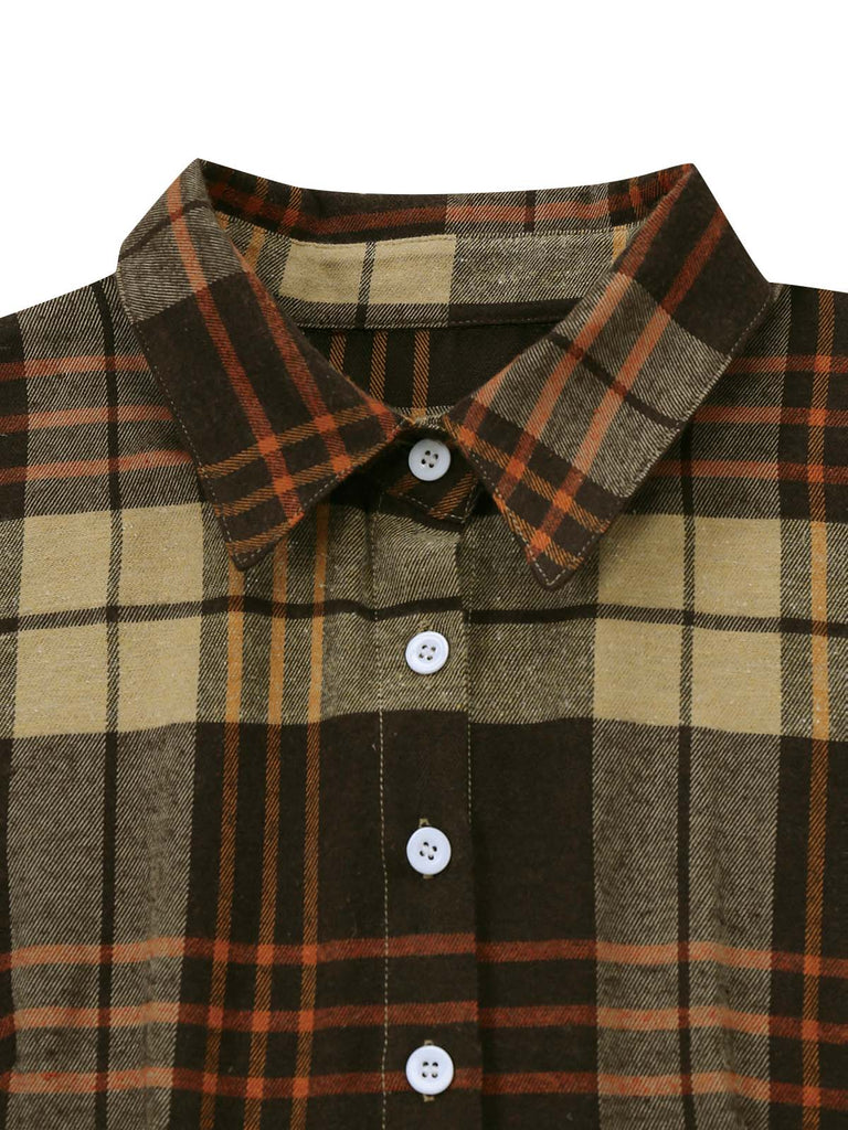 [Prévente] Robe kaki à carreaux col chemise années 1940 et ceinture