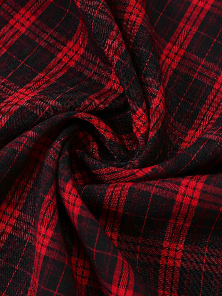 [Pré-vente] Combinaison rouge épaules dénudées patchwork à carreaux et nœud années 1940